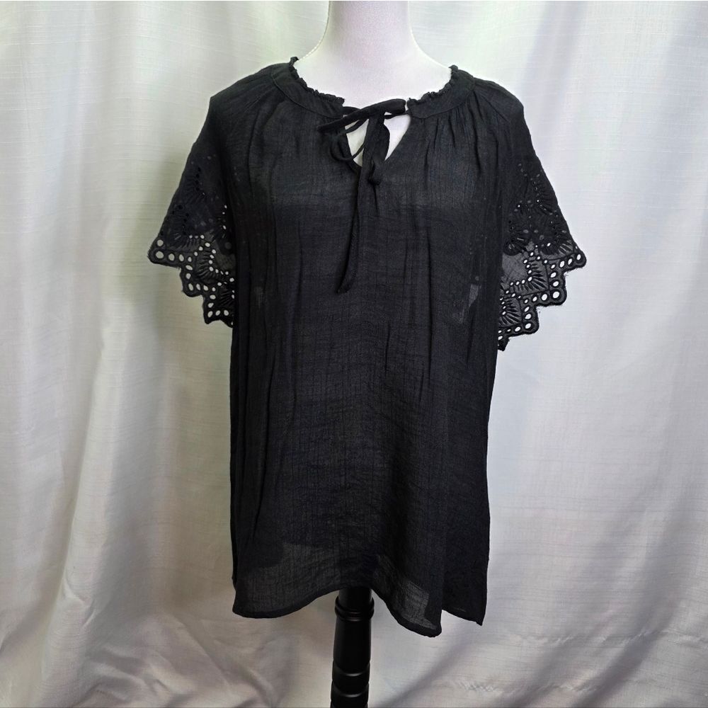 Mackenzie & James Black Crochet Lightweight Blouse Size 2X